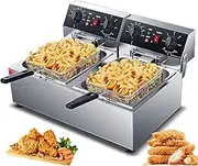 10+10Litre Deep Fat Fryer w/Basket Strainer, XL Jumbo Size, Adjustable Temperature & Timer, Perfect for Fried Chicken, Shrimp, Chips & More