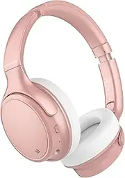 INFURTURE H1 Plus Doubly Fed Hybrid Active Noise Cancelling Headphones with EQ Mode，Wireless Over Ear Bluetooth Headphones with 4 Microphone, 70H Playtime,Lightweight for Home Travel Office(Pink)