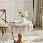 Round Lace Tablecloth with Leaves Design. Large Linen Tablecloth is 90 Inches...