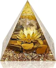 Hargedis Orgone Pyramid Flower of Life Orgonite Money Crystal Pyramid Energy Generator, which has Tiger's Eye Stones and Luck White Crystal That Promotes Wealth, Prosperity and attracts Success