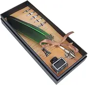 Feather Quill Pen Set, Retro English Calligraphy Dip Pen With 5 Alloy Nibs Antique Set Luxury Vintage Signature Lightweight Writing Ink Stationery Gift Box for Friend Teacher Family(Green)