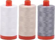 Aurifil 50wt Egyptian Cotton Thread - 3 Spool Bundles (2021 Natural White, 2310 Light Beige, 2605 Gray) - 1422 Yard Spools - Quilting Thread Bundle