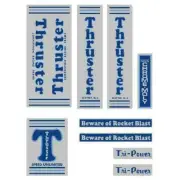Thruster - TRI POWER BLUE T on chrome decal set- old school bmx