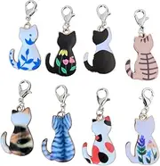 [AMOBESTER] 8Psc Cat Clip on Charms Cute Cat Charms for Bracelet and Necklace DIY Jewery Making, Metal, No Gemstone