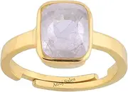 [ANUJ SALES] 9.25 Ratti Certified Unheated Untreated Natural panchdhatu Adjaistaible Gold Ring White Sapphire Pukhraj Loose Gemstone for Women and Men, Gold Plated, Quartz