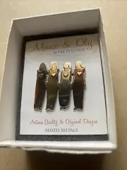 Mima Oly 4 Sisters Friends Brooch Pin Tri Color Metal Heart Accents Signedl