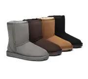 EVERAU® UGG Boots Premium Australian Sheepskin Wool Short Classic - Chestnut / AU Ladies 5 / AU Men 3 / EU 36