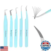 Ms.Queen Lash Tweezers for Eyelash Extensions,Professional 5Pcs Fiber Tip Cur
