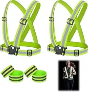 RCIDOS Reflective Vest Set, 2 Pieces Reflective Vest & 4 Pieces Reflective Wristbands High Visibility Vest Bicycle for Hiking Cycling Jogging Day and Night Motorcycle Cycling