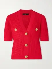 [Balmain] Balmain - Cropped Knitted Cardigan - Red - FR 38 FR 38 Red