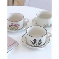 在飛比找ETMall東森購物網優惠-中古咖啡杯復古花卉手繪法式陶瓷咖啡杯碟套vintageins