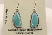 Signed Native American Navajo Sterling Silver Sierra Nevada Turquoise Earrings