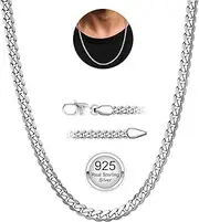 [YADOCA] 925 Sterling Silver Mens Chain, 3mm/5mm Thick Cuban Chain for Men Sturdy Mens Silver Gold Chains Hypoallergenic Men's Necklace Jewelry for Boy 18/20/22 Inch