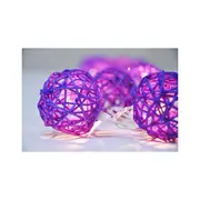 1 Set of 20 LED Cassis Purple 5cm Rattan Cane Ball Battery Powered String Lights Christmas Gift Home Wedding Party Bedroom Decoration Table Centrepiece