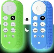 Pinowu 2pcs Remote Cover (Glow in The Dark) Compatible with 2020 Chromecast with Google TV Voice Remote, Anti Slip Silicone Case Cover (Green and Blue)