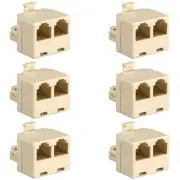 6 Pc RJ12 6P6C 1 Male to 2 Female Telephone Phone Line T Splitter Adapter Beige