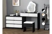 ALFORDSON ALFORDSON Dressing Table Stool Set Makeup Mirror Desk LED 8 Drawers