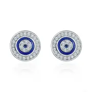 Silver plating Blue Eye Round Stud Earrings for Women Fashion Jewelry