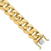 Solid 14K Yellow Gold 8 inch 19mm Hand Polished Fancy Traditional Link with Box Catch Clasp Bracelet