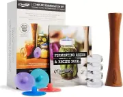 9-Piece Mason Jar Fermentation Kit: Includes Airlocks, Weights & Recipe Book