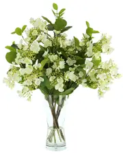 Creative Displays Viburnum Floral Arrangement In A Bubble Glass Vase With Fiscus Leaves NoSize White