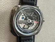 SevenFriday Men's Watch V-Series Black Dial Power Reserve Leather Strap V1-01