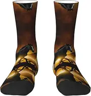 [EdWal] Soft Black Horses Red Glowing Clouds print Moisture Wicking Socks Sports Socks for Men and Women Warm thermal Boot Hiking Socks