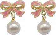 [Generic] Gold Bow Earrings Rhinestones Bow Drop Earrings for Women Girls Silver Crystal Bowknot Tassels Earrings Bow Shiny Bar Earrings Jewelry