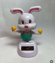 New Solar Powered Dancing Toy Bobble Head EASTER Bunny With Yellow Eggs - White