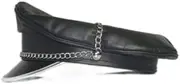 N? Genuine Leather Biker Muir Silver Peak and Thin Silver Chain Cap/hat, Black