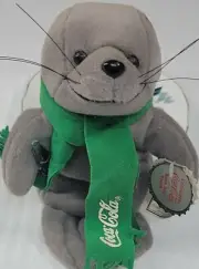 Coca Cola Bean Bag Plush Seal Green Scarf With Tags stuffed animal 1998 vintage