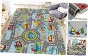 Kids Rug City Life Playmat Area Rug Car City Map Washable 6'6" x 5'0" Blue