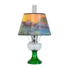 Aladdin Clear Over Emerald Lincoln Drape Oil Lamp Ride Into Sunset Shade, Nickel
