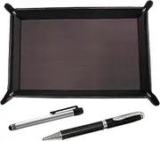 Chevrolet Choco Color Cowhide Leather Pen Tray Metal Touch Stick Silver and Carbon Fiber Rotating Ballpoint Pen Set TRATYO-ALST-PD01