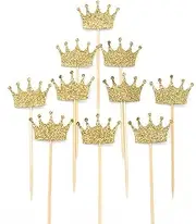Confetti Crown Cupcake Cake Toppers Glitter,20 Pcs Cake Decoration For First Birthday, Birthday Party,Baby Shower Wedding Food Decor And Cupcake Party Picks Small Gold