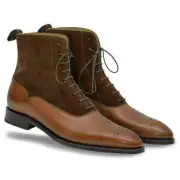 Tailor Made Men's Brown Leather Suede Brogue Oxford Lace Up High Ankle Boots Men