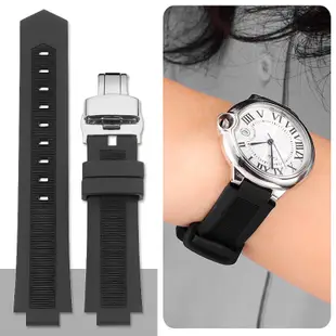 【現貨】適用卡地亞藍氣球女士矽膠手錶帶黑武士男款凸口橡膠錶帶18/20mm
