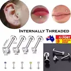 Gem Crystal Internal Thread Labret Lip Ear Stud Steel Titanium Piercing Earrings