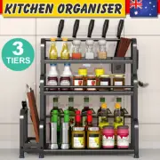3 Tier Kitchen Organiser Spice Jar Shelves Storage Seasoning Stand Shelf Rack AU