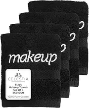 Villa Celestia Black Makeup Remover Towels Set of 4, 100% Soft Cotton Reusable Luxury 4 Pcs Makeup Wipes for Face, Ideal for Salon, Bath, Hotel, Spa, Washcloths for Face Pack of 4 (12"X12")