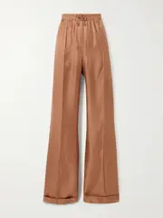 [TOM FORD] TOM FORD - Silk-twill Wide-leg Pants - Camel - IT42 IT 42 Brown
