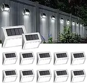 Solar Fence Lights, Solar Powered Deck Lights Outdoor Waterproof,4 LEDs Step Lighting for Stair Stairway Porch Pathway Walkway Patio Porch Pathway Walkway Garden (Cold White)-12 Pack