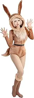 [Mobbunny] Women Onesie Animal Romper Fuzzy Pajamas Brown Loungewear Fluffy Hooded Homewear Christmas Halloween Cosplay
