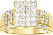 [JewelryWeb] 925 Sterling Silver Yellow tone Womens CZ Simulated Diamond Cinderella Ring 11.6x8.8mm W Band Style-Ring for Women
