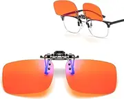 URCHUZE Clip-On Blue Light Filter Glasses, 100% UV Protection, Orange Tinted Lenses for Digital Devices, Suitable for Students, Gamers and Office Workers, Black and orange, Universal Clip-on
