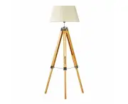 Large Tripod Floor Lamp Linen Shade Modern Light Bamboo Vintage Wooden Retro