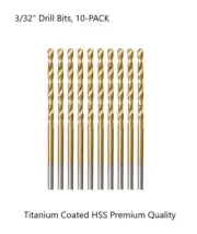 3/32" Drill Bits, 10-PACK, Titanium Coated Premium 4341 HSS Bits, Free Shipping!