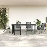 Generic 7 Piece Garden Dining Set Black Steel and Textilene,3200696