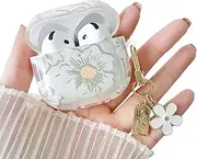 Compatible with AirPods 4 Clear Case,Cute Cartoon Flower Pattern Design with Floral Keychain, Soft TPU Protective Shockproof Case for AirPods 4 for Girls Women-White