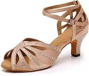 [ZengyeZoo] Women Shoes for Salsa Ankle Strap Ballroom Dancing Heels Bridal Wedding Party Sandals with Crystals X2202